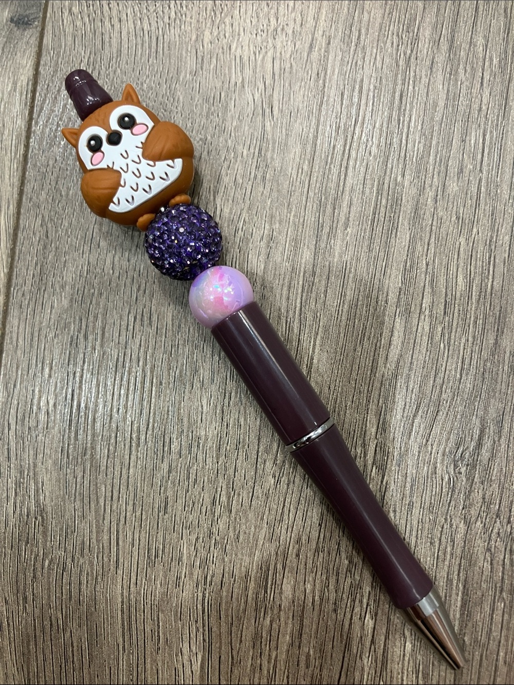 Hand beaded purple owl pen. Create a pen bundle and save.